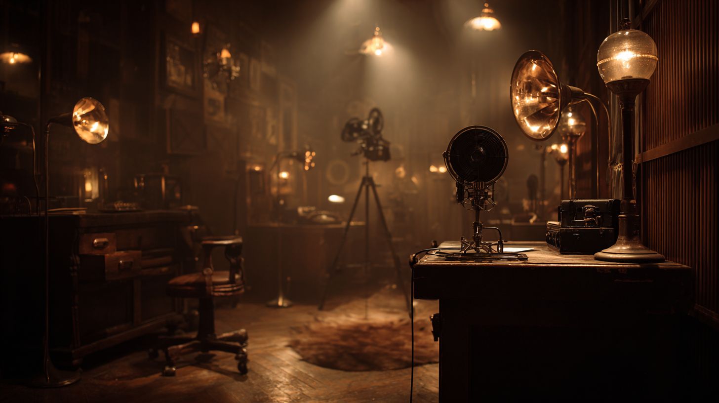 Ein Filmstudio aus den 1920er Jahren in warmen Sepia Tönen